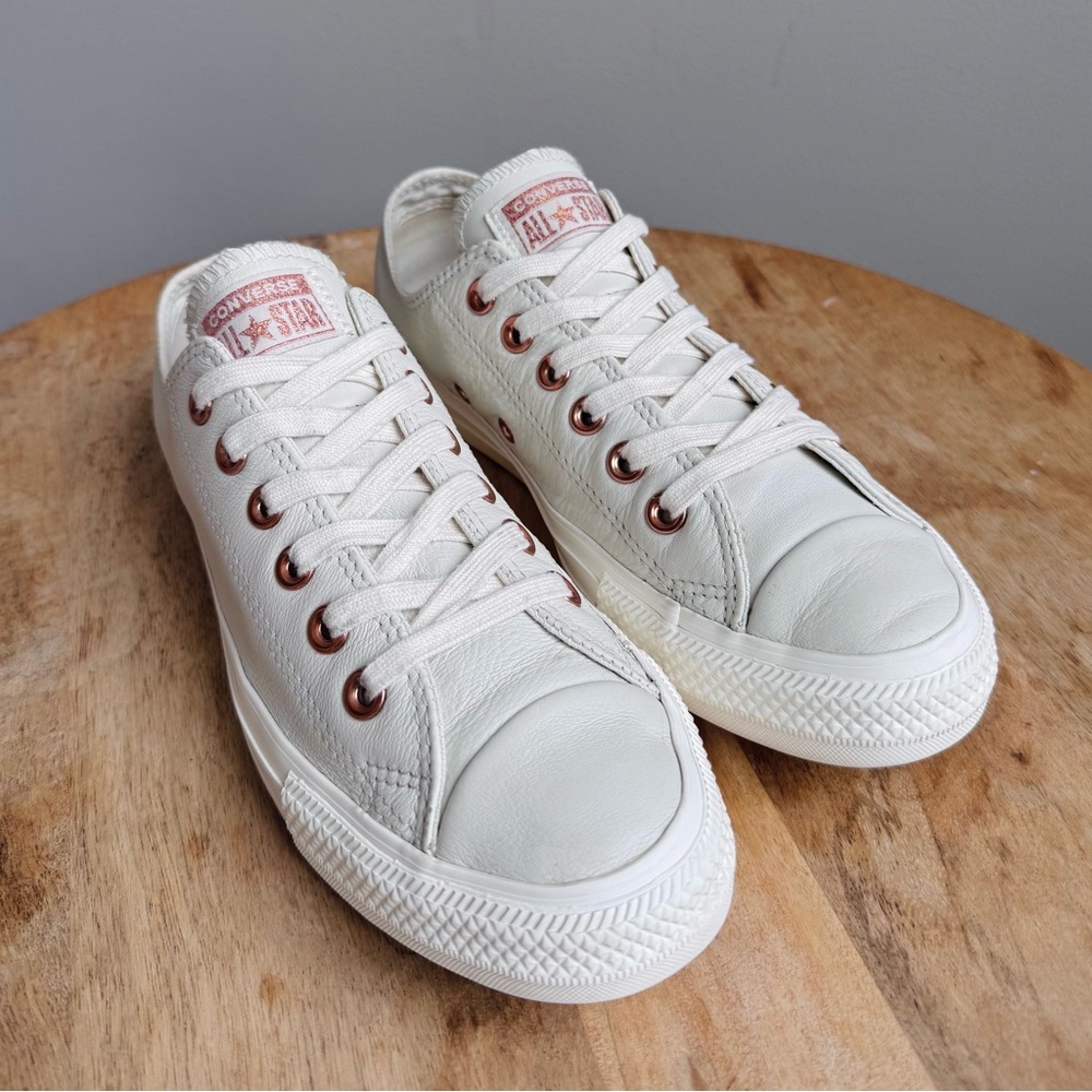 Converse Low Top Sneakers in White with Rose Gold Eyelets - Picture 3 of 14